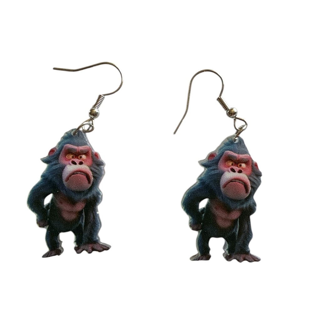 Cartoon Frowning Ape Earrings